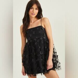 TRIXXI Clothing Company NWT Black Embroidery 3D Floral Babydoll Mini Dress Small